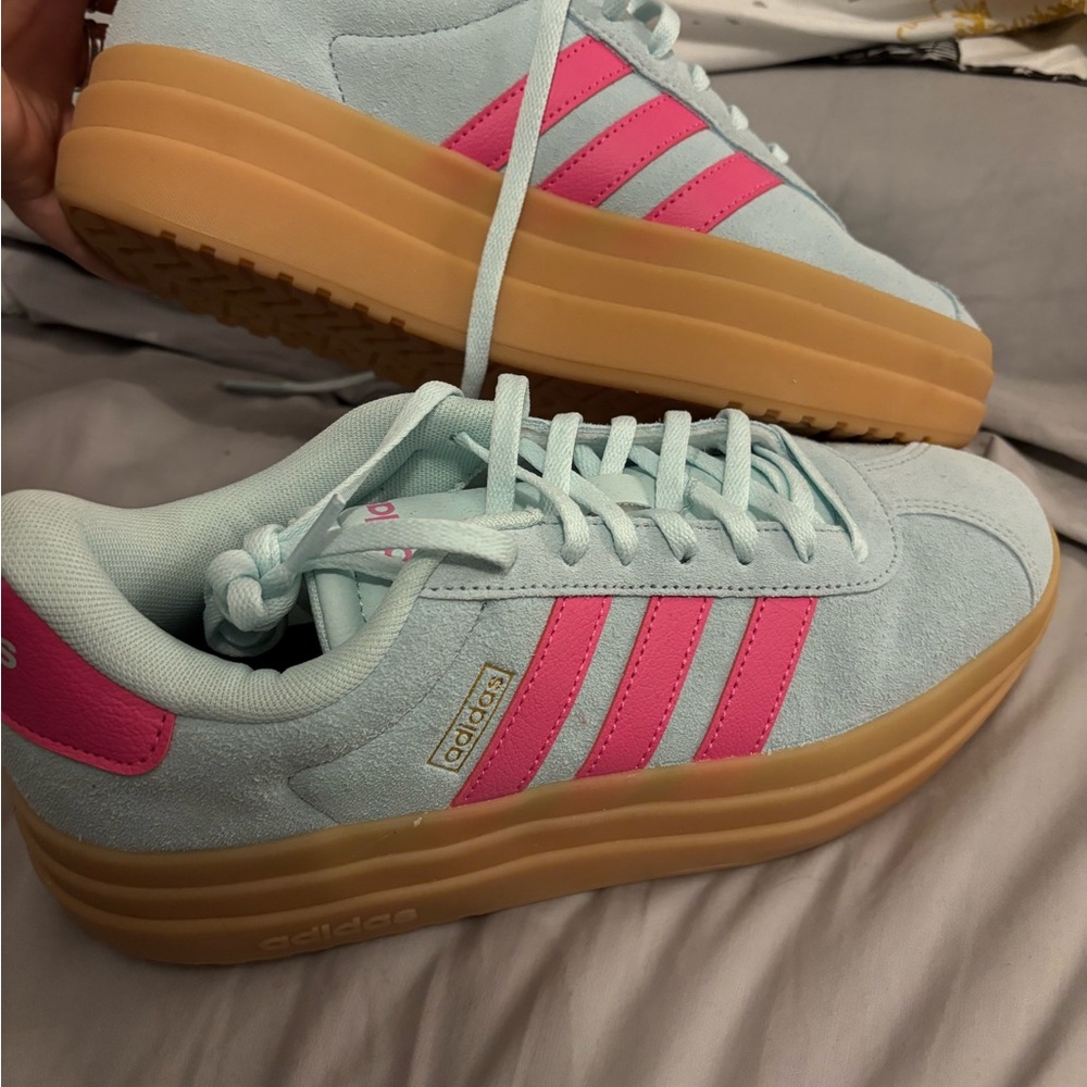Adidas Light Blue and Pink Platform Sneakers